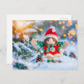 Gehaakte kerstelf in sneeuw met pinecones feestdagenkaart (Voorkant / Achterkant)