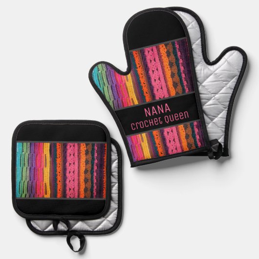 Gehaakte look! Voor de keukenkoningin! ovenhandsch Ovenwant & Pannenlap Set (Voorkant / Achterkant)