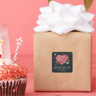 Gehaakte met Love Handmade Yarn Heart Vierkante Sticker