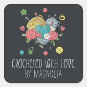 Gehaakte met Love Handmade Yarn Heart Vierkante Sticker (Voorkant)