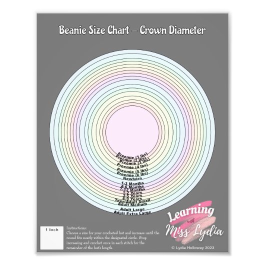 Gehaakte muts maattabel voor educatief gebruik foto afdruk (Voorkant)