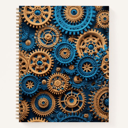 Gehaakte Steampunk Gear Patroon Bruin Blauw Notitieboek (Voorkant)