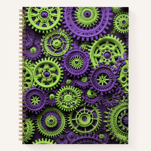 Gehaakte Steampunk Gear Pattern Limoen Paarse Notitieboek (Voorkant)