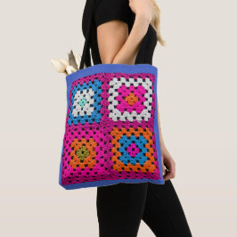 Gehaakte vierkante levendige kleuren haakliefhebbe tote bag