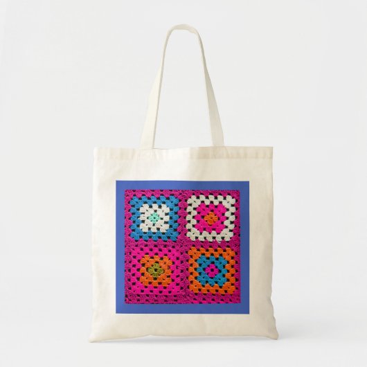 Gehaakte vierkante levendige kleuren haakliefhebbe tote bag (Voorkant)