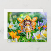 Gehaakte voorjaarsfee met bloeiende krokussen feestdagenkaart (Voorkant / Achterkant)