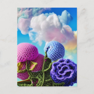 Gehaakte wilde bloemen in de Clouds Digital Art Briefkaart