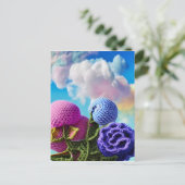 Gehaakte wilde bloemen in de Clouds Digital Art Briefkaart (Staand voorkant)
