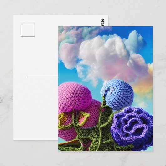 Gehaakte wilde bloemen in de Clouds Digital Art Briefkaart (Voorkant / Achterkant)