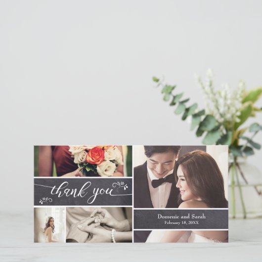 Gehakt, Foto Collage Rustic Wedding Bedankt (Staand voorkant)