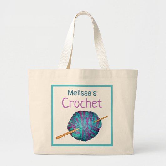 Gehakt! haakhaak en garen, gepersonaliseerd. Larg Grote Tote Bag (Voorkant)