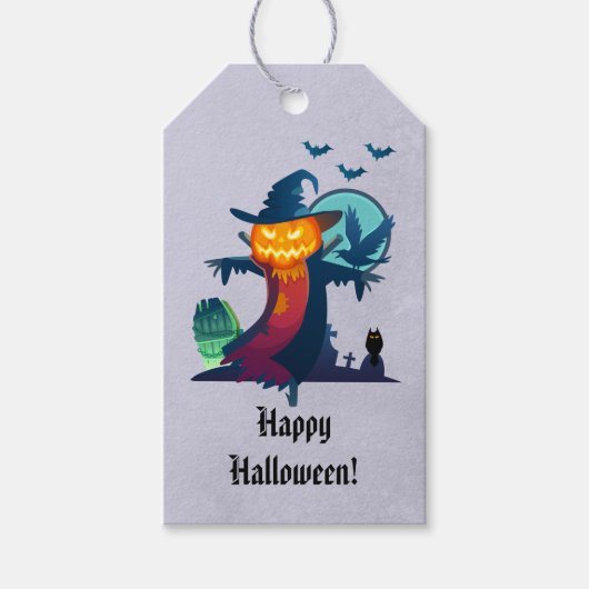 Gehakt Happy Halloween Pumpkin Head Scarecrow Cadeaulabel (Voorkant)