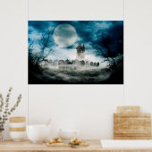 Gehakt huis. Halloween scène. Poster (Keuken)