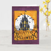 Gehakt huis Happy Halloween Kaart (Gele Bloem)
