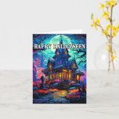 Gehakt huis Happy Halloween Kaart (Gele Bloem)