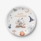 Gehakt huis Happy Halloween Papieren Bordje (Voorkant)