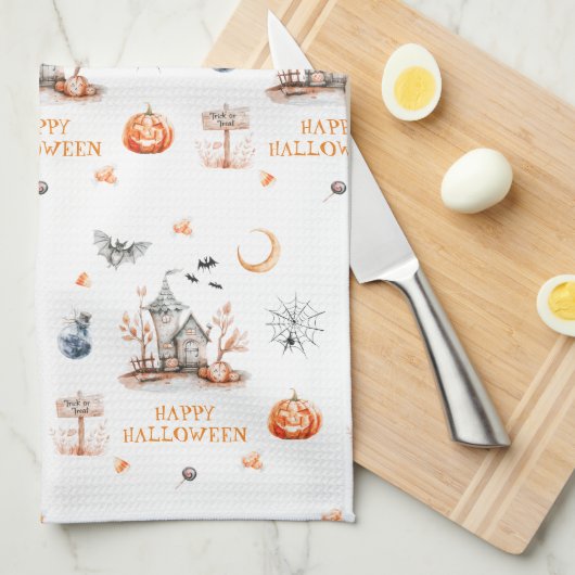 Gehakt huis Happy Halloween Theedoek (Quarter Fold)