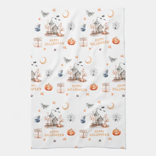 Gehakt huis Happy Halloween Theedoek (Verticaal)