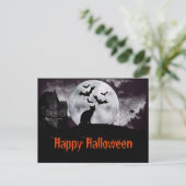 Gehakt huis met zwarte kat en vleermuizen briefkaart (Staand voorkant)