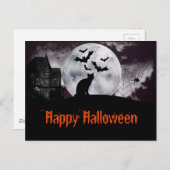 Gehakt huis met zwarte kat en vleermuizen briefkaart (Voorkant / Achterkant)