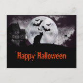 Gehakt huis met zwarte kat en vleermuizen briefkaart (Voorkant)