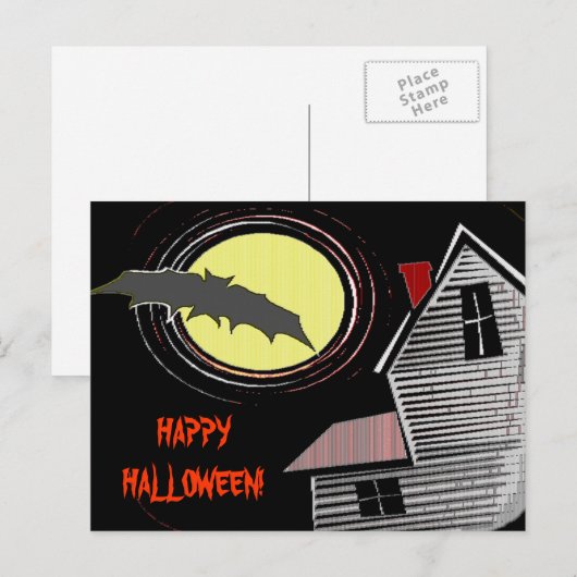 Gehakt huis Volledige maan en Bat Briefkaart (Voorkant / Achterkant)