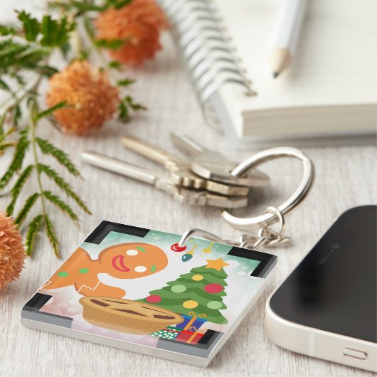 Gehakt taart gefotobombardeerd door Gingerbread Ma Sleutelhanger (Voorkant Rechts)