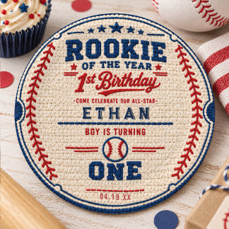 Gehakte Baseball Ticket 1e Verjaardag baby jongen Papieren Bordje