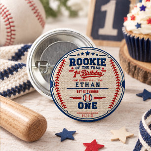 Gehakte Baseball Ticket 1e Verjaardag baby jongen Ronde Button 3,2 Cm
