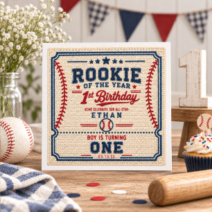 Gehakte Baseball Ticket 1e Verjaardag baby jongen  Servet