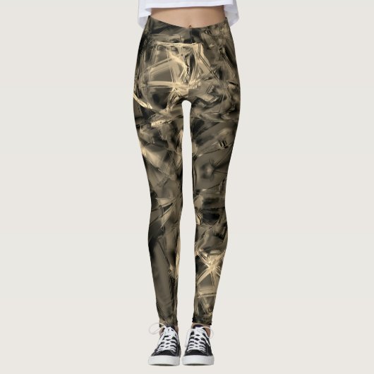 Gehakte beige vierkanten, gekleurd met "penseelstr leggings (Voorkant)