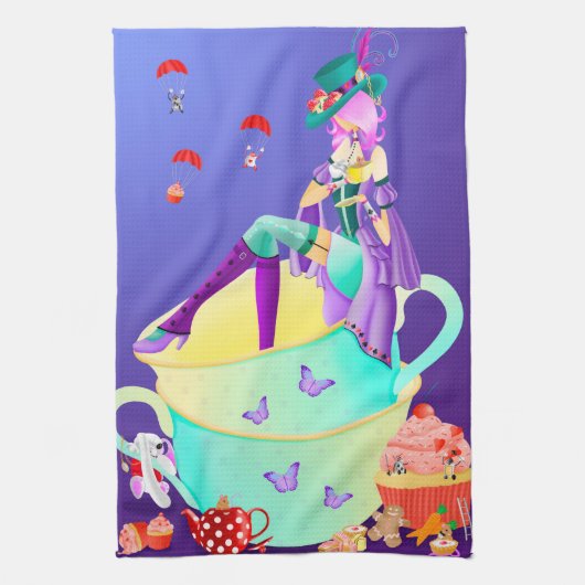Gehakte dame in Teacup Tea Towel Theedoek (Verticaal)