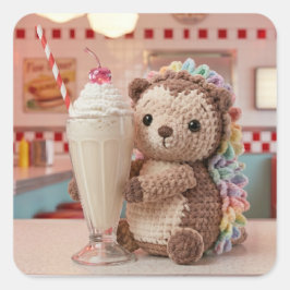 Gehakte egel en milkshake in een retro diner vierkante sticker