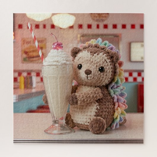 Gehakte egel en milkshake in retro diner legpuzzel (Verticaal)