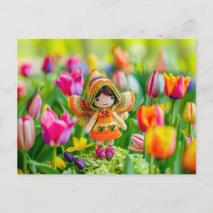 Gehakte Kleine Fee met Tulpen Feestdagenkaart