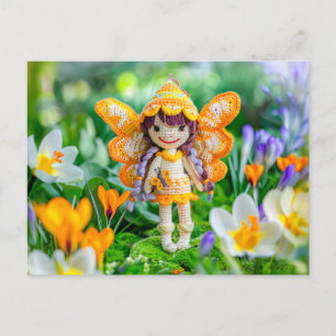 Gehakte Lenteelf met Bloeiende Crocussen Feestdagenkaart