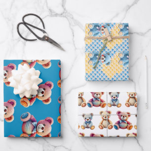 Gehakte Opgevulde Dieren Blauw en Geel Inpakpapier Vel