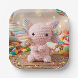 Gehakte Roze Axolotl Pastelkleurige Snoep Papieren Bordje
