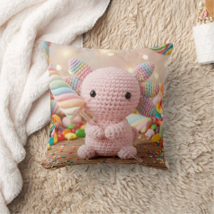 Gehakte Roze Axolotl Pastelkleurige Snoepjes  Kussen