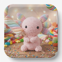 Gehakte Roze Axolotl Pastelkleurige Snoepjes Papie Papieren Bordje