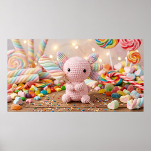 Gehakte Roze Axolotl Pastelkleurige Snoepjes Poster