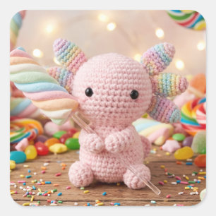 Gehakte Roze Axolotl Pastelkleurige Snoepjes Vierkante Sticker