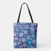 Gehakte Sneeuwvlokken Blauwe Digitale Patchwork Tote Bag (Achterkant)