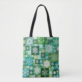 Gehakte Sneeuwvlokken Groen Digitaal Patchwork Tote Bag
