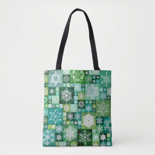 Gehakte Sneeuwvlokken Groen Digitaal Patchwork Tote Bag (Voorkant)