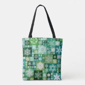 Gehakte Sneeuwvlokken Groen Digitaal Patchwork Tote Bag (Achterkant)