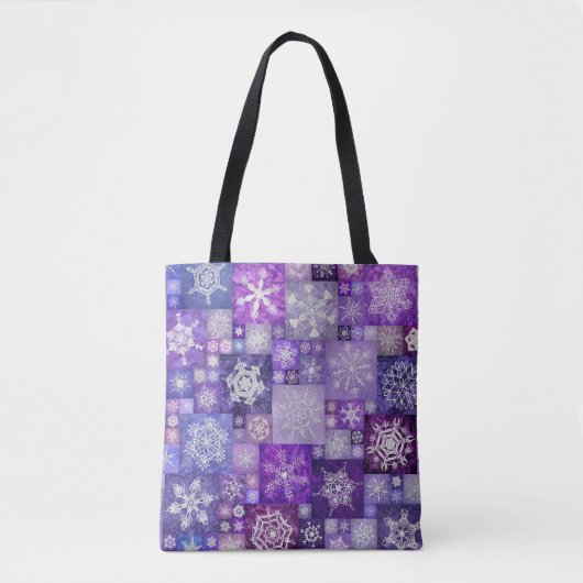 Gehakte Sneeuwvlokken Paarse Digitale Patchwork Tote Bag (Voorkant)