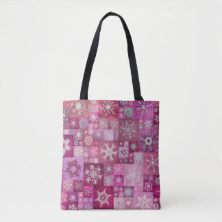 Gehakte Sneeuwvlokken Roze Digitale Patchwork Tote Bag