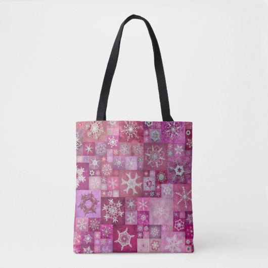 Gehakte Sneeuwvlokken Roze Digitale Patchwork Tote Bag (Voorkant)