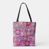 Gehakte Sneeuwvlokken Roze Digitale Patchwork Tote Bag (Achterkant)